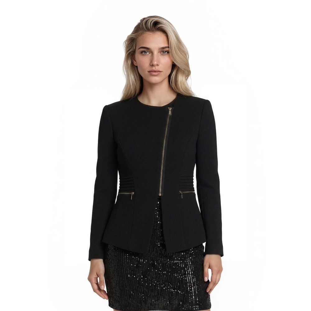 MaxMara Black Asymmetric Zip Peplum Jacket